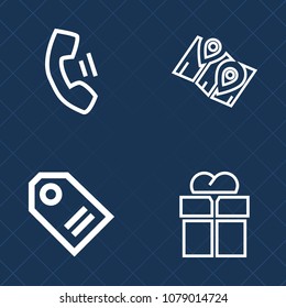 Premium set of outline vector icons. Such as gift, sms, map, ribbon, white, gps, cell, sale, holiday, place, direction, modern, retail, city, tag, road, technology, smartphone, telephone, street, bow
