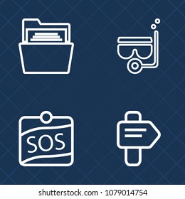 Premium set of outline vector icons. Such as street, object, underwater, beach, travel, button, leisure, snorkel, ocean, rescue, water, office, help, concept, life, information, direction, sos, file