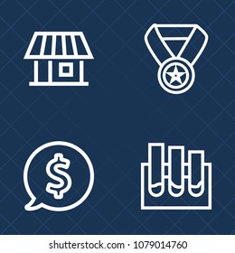 Premium set of outline vector icons. Such as laboratory, medicine, business, house, test, residential, tag, window, champion, winner, shape, lab, sale, reward, cup, real, building, property, sport