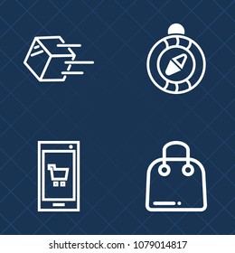 Premium set of outline vector icons. Such as phone, paper, south, retail, gift, nautical, industry, transport, compass, navigation, mobile, fashion, package, smart, delivery, travel, app, box, cargo