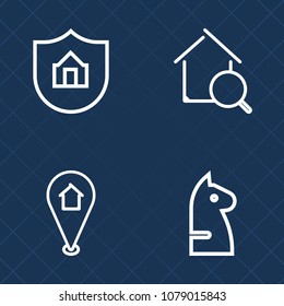Premium set of outline vector icons. Such as navigation, safety, family, location, mortgage, pin, computer, sign, road, horse, game, real, website, property, insurance, internet, piece, care, building