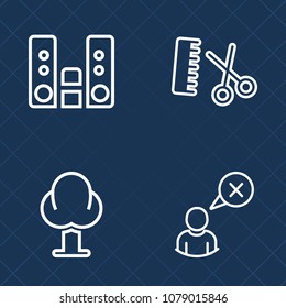 Premium set of outline vector icons. Such as foliage, man, cancel, video, connection, nature, record, barber, fashion, internet, technology, audio, equipment, forest, tree, player, play, trunk, web