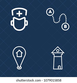 Premium set of outline vector icons. Such as specialist, architecture, surgeon, famous, pin, sky, marker, doctor, urban, health, map, tower, direction, occupation, hospital, point, travel, french, gps