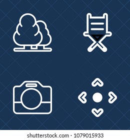 Premium set of outline vector icons. Such as decor, growth, camcorder, luxury, object, arrow, armchair, park, chair, coniferous, handle, professional, media, foliage, button, modern, wood, green, tree
