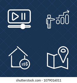 Premium set of outline vector icons. Such as development, potential, real, music, investment, gps, personal, city, success, play, business, concept, map, growth, video, volume, audio, button, estate