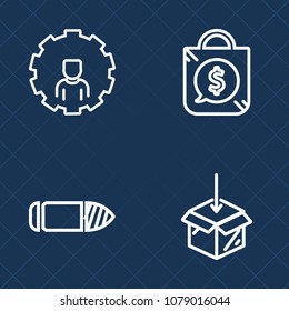 Premium set of outline vector icons. Such as rifle, store, business, label, horizontal, mobile, shot, war, account, discount, retail, sign, tag, danger, box, bag, phone, password, military, bullet