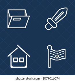Premium set of outline vector icons. Such as country, information, office, paper, white, steel, empty, real, sword, usa, file, weapon, america, sharp, open, residential, nation, building, property
