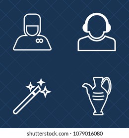 Premium set of outline vector icons. Such as customer, stick, ceramic, communication, bellboy, wizard, magical, jug, woman, male, man, bellman, travel, wand, magician, technology, work, staff, miracle