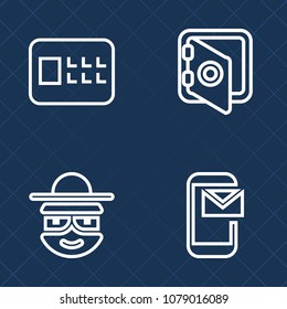 Premium set of outline vector icons. Such as lock, web, steel, communication, system, contact, business, safe, secure, drawing, protection, person, smile, sign, mail, storage, envelope, door, message