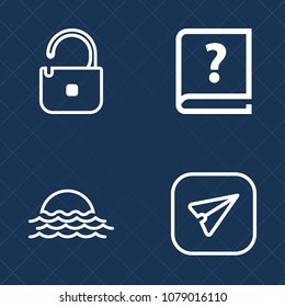 Premium set of outline vector icons. Such as password, pencil, author, unknown, phone, sign, background, nature, smartphone, blue, summer, sunny, web, email, handwritten, safety, padlock, sunset, sun
