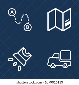 Premium set of outline vector icons. Such as delivery, education, world, presentation, navigation, truck, conference, point, destination, lorry, video, van, australia, film, equipment, continent, pin