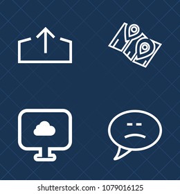 Premium set of outline vector icons. Such as technology, chatting, map, sign, graphic, location, pin, communicate, travel, arrow, computing, route, bubble, speech, download, gps, message, web, street