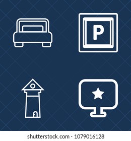 Premium set of outline vector icons. Such as room, sign, double, apartment, landmark, paris, transport, france, sky, bedroom, tower, furniture, capital, comfortable, traffic, interior, computer, white