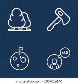 Premium set of outline vector icons. Such as environment, nature, astronaut, office, tool, park, flag, internet, forest, computer, wrench, trunk, growth, axe, moon, freelance, work, background, online