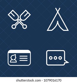 Premium set of outline vector icons. Such as name, travel, sign, sea, adventure, landscape, identification, tourism, tent, sport, marine, internet, paddle, oar, business, nature, identity, water, old