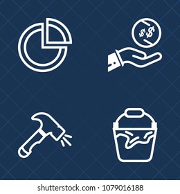 Premium set of outline vector icons. Such as container, data, infographic, construction, pail, presentation, hand, bucket, water, earn, payment, shovel, dollar, clean, sign, graphic, can, wealth, cash