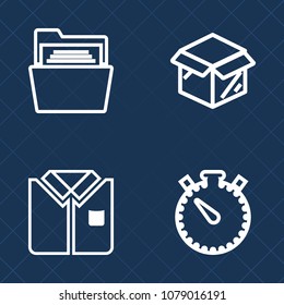 Premium set of outline vector icons. Such as box, moving, empty, package, white, open, cotton, surprise, home, hour, office, minute, folder, new, house, man, file, unpacking, carton, watch, time, sign