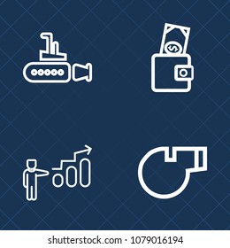 Premium set of outline vector icons. Such as ocean, human, motivation, management, equipment, purse, referee, financial, whistle, sport, nature, water, development, growth, progress, game, ship, fish