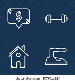 Premium Set Of Outline Vector Icons. Such As Clothes, Frame, Household, Laundry, Training, Workout, Residential, Domestic, Property, Active, Home, Sportive, Fit, Label, Price, Real, Sale, Electric