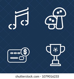 Premium set of outline vector icons. Such as purchase, raw, vegetarian, white, winner, payment, account, sale, victory, musical, melody, silhouette, natural, competition, plastic, fresh, cash, black