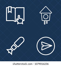Premium set of outline vector icons. Such as spring, falling, wood, library, read, garden, open, danger, nature, phone, smartphone, wooden, green, web, bird, birdhouse, email, computer, attack, weapon