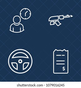 Premium set of outline vector icons. Such as timer, bill, machine, equipment, tooth, rifle, concept, automatic, science, medicine, tool, dental, assault, credit, payment, bank, pay, office, gun, war