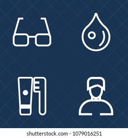 Premium set of outline vector icons. Such as boy, health, fashion, eyesight, droplet, dew, drop, transparent, mouth, abstract, rain, modern, toothbrush, casual, optical, young, tooth, eye, wet, male
