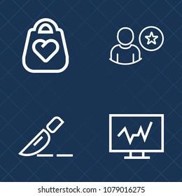 Premium set of outline vector icons. Such as mock-up, diagnostic, object, internet, rating, background, travel, health, examination, subscribe, widget, test, technology, style, medical, computer, star