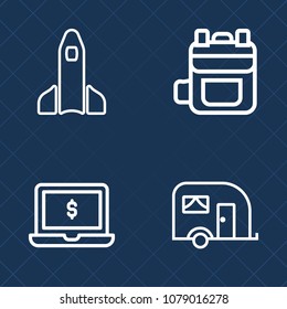 Premium set of outline vector icons. Such as color, monitor, technology, science, screen, launch, spaceship, space, flight, mission, pc, transport, rocket, laptop, orbit, leather, business, office
