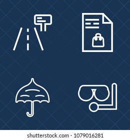 Premium set of outline vector icons. Such as sport, scuba, diving, open, pen, highway, protection, blank, information, mask, season, traffic, snorkel, checklist, list, water, white, store, writing