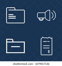 Premium set of outline vector icons. Such as pay, template, document, credit, work, payment, money, folder, cover, object, empty, paper, receipt, finance, cash, archive, bill, loudspeaker, management