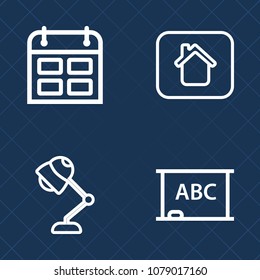 Premium set of outline vector icons. Such as new, modern, black, office, education, chalkboard, home, blank, school, apartment, business, date, residential, decor, blackboard, space, bulb, calendar