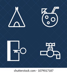 Premium set of outline vector icons. Such as leisure, fruit, juice, glass, arrow, safety, lime, exit, nature, clean, recreation, sign, green, escape, party, metal, fire, white, tourism, drink, sink