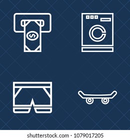 Premium set of outline vector icons. Such as business, household, equipment, washer, shirt, atm, template, clothes, modern, fashion, credit, skateboard, transaction, short, style, finance, technology