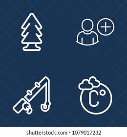 Premium set of outline vector icons. Such as growth, fish, measurement, weather, wood, environment, meteorology, tree, landscape, rod, catch, scale, celsius, trunk, outdoor, add, white, manager, pine