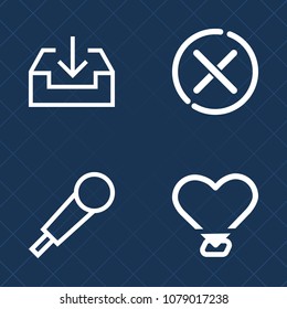 Premium set of outline vector icons. Such as app, web, circle, navigation, computer, romantic, sign, sound, valentine, graphic, button, speech, voice, audio, stop, interface, love, music, broadcast