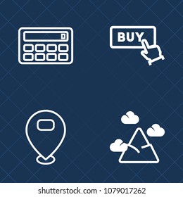 Premium set of outline vector icons. Such as panorama, technology, direction, view, object, accounting, display, top, peak, nature, landscape, marker, navigation, hill, scenic, snow, chain, shop, sign