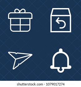 Premium set of outline vector icons. Such as letter, envelope, valentine, tone, ribbon, alert, surprise, email, box, call, business, reminder, shipping, delivery, birthday, notification, package, gift