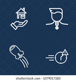 Premium set of outline vector icons. Such as sale, achievement, exploration, buy, success, satellite, space, rocket, property, man, shuttle, residential, estate, loan, competition, galaxy, time, award