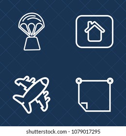 Premium set of outline vector icons. Such as transport, travel, adventure, stick, basket, flight, balloon, blank, flying, architecture, home, post, hot, airplane, house, building, paper, tourism, fly