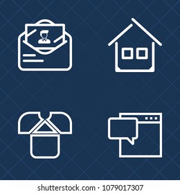 Premium set of outline vector icons. Such as tshirt, wear, correspondence, modern, fashion, door, house, housing, architecture, text, letter, short, mail, sleeve, send, building, cotton, talk, blank