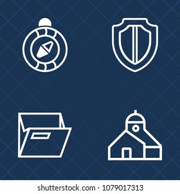 Premium set of outline vector icons. Such as white, object, crane, guard, east, protection, privacy, web, south, architecture, west, industrial, business, secure, map, safety, building, security, sign