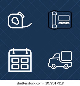 Premium set of outline vector icons. Such as time, plan, van, week, white, modern, communication, lorry, business, truck, digital, day, date, work, calendar, craft, duct, event, adhesive, rubber, roll