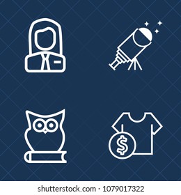 Premium set of outline vector icons. Such as businessman, employment, nebula, woman, sale, employer, star, business, astronomy, nature, cost, employee, sky, owl, t-shirt, worker, man, clothes, people