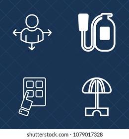 Premium set of outline vector icons. Such as firefighter, beach, place, destination, communication, technology, information, sign, water, arrow, umbrella, button, protection, object, security, map