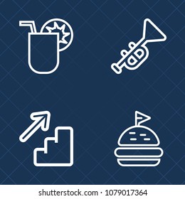 Premium set of outline vector icons. Such as wind, sandwich, water, bar, tomato, lettuce, horn, meal, white, sound, party, downstairs, fresh, drink, alcohol, summer, business, food, cold, trumpet, ice