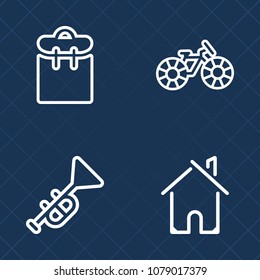 Premium set of outline vector icons. Such as property, transportation, trumpet, woman, sport, instrument, music, trip, road, mobile, estate, bike, jazz, modern, construction, person, building, bugle