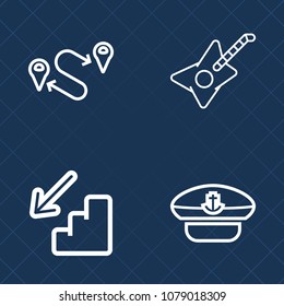 Premium set of outline vector icons. Such as music, down, map, white, musician, exit, navigation, jazz, nautical, position, upstairs, point, downstairs, step, rock, walk, hat, captain, place, sign, up