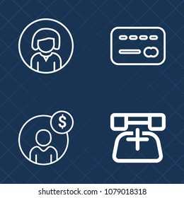 Premium set of outline vector icons. Such as contact, communication, beautiful, economy, card, pretty, phone, female, success, call, finance, fashion, style, face, atm, payment, portrait, financial