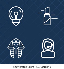 Premium set of outline vector icons. Such as electricity, archeology, beautiful, support, culture, cosmetic, idea, center, power, beauty, lip, electric, makeup, pharaoh, art, travel, egyptian, tourism